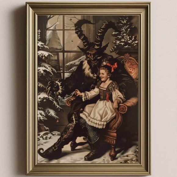 8.5x11 Krampus and Child Christmas Drawing Art Print - Picture 1 of 3